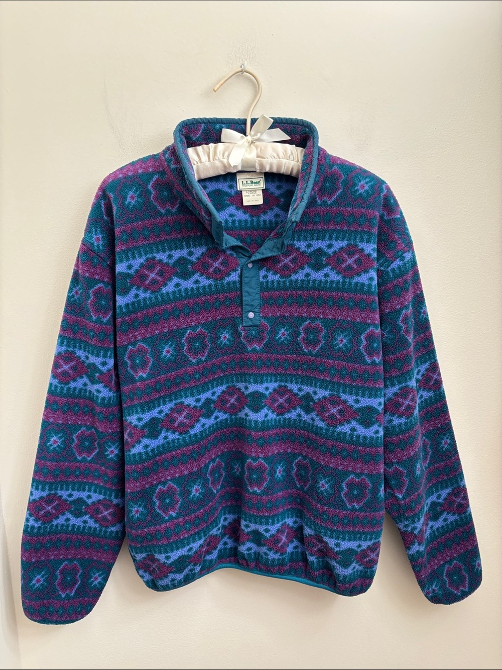 L.L. Bean Woman’s Vintage 90s Teal & Purple Patterned Fleece Jacket